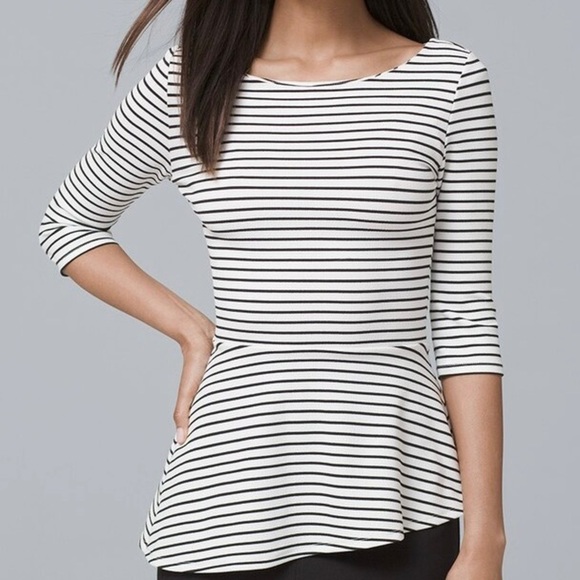 White House Black Market Tops - White House Black Market Striped Peplum Top